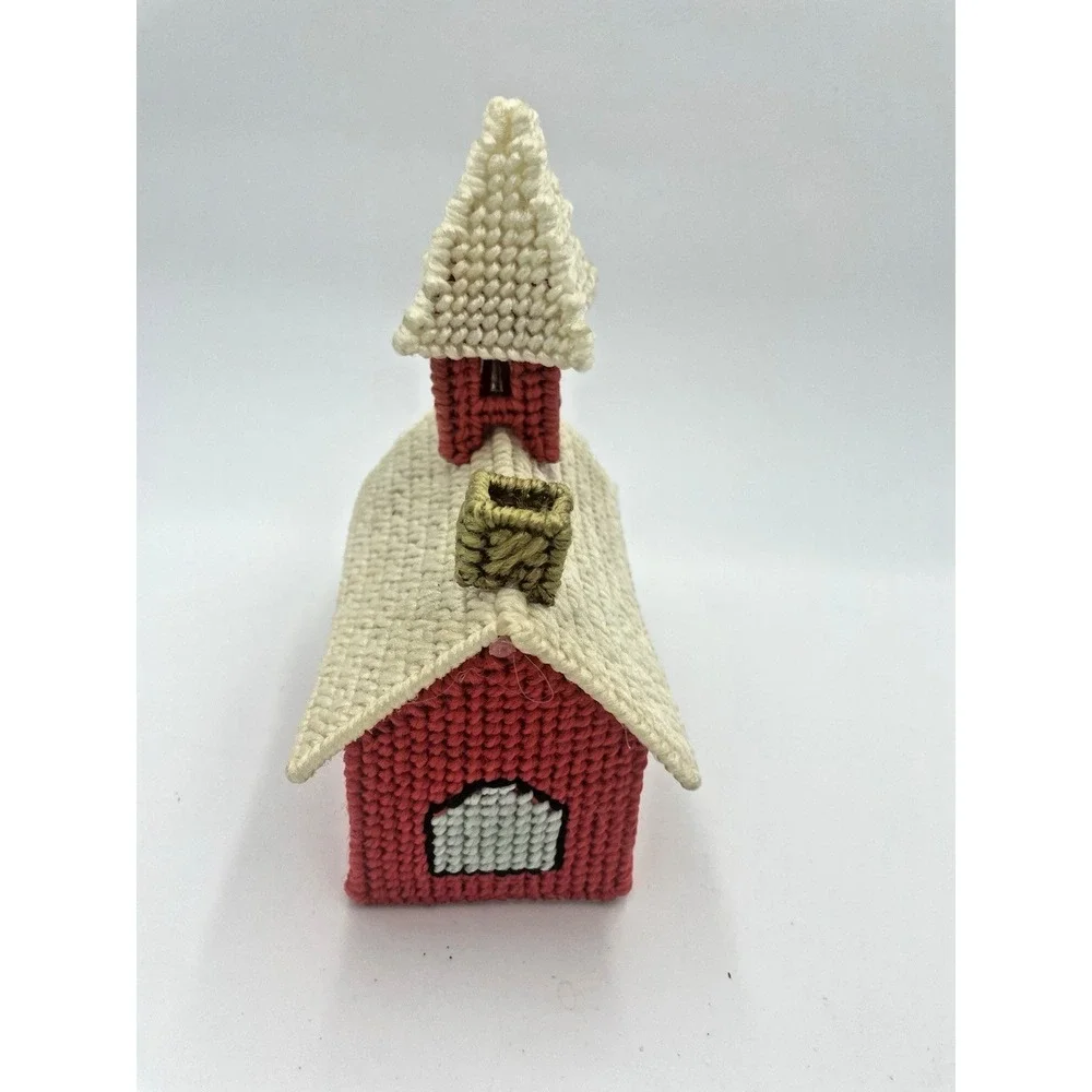 Vtg 70s Handmade Yarn Needlepoint Completed‎ School House Candy Plastic Canvas